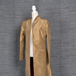 Gold Long Silk Coat, Silk Jacket, Jacket for Women, Wedding Guest Outfit, Special Occasion, Trench Jacket, Unisex, Bespoke, Gift for Him/Her