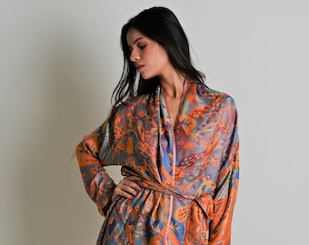 Short Kaftan for Women, Kaftan Jacket, Silk Kimono Robe, Robe for Women, Shrug, Nightdress Kimono, Loungewear, Bridal Robe, Beach Cover Up,