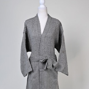 Cloud Grey Wool Robe, Dressing Gown, Kimono Robe, Kaftan, Bath robe, Loungewear, Wedding Morning Robe, Unisex House Coat, Gift for Him/Her