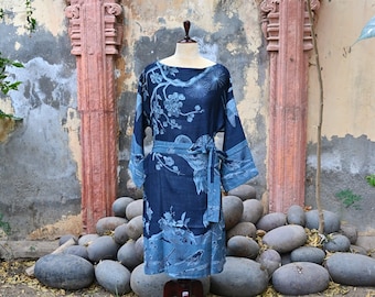 Deep Blue Wedding Guest Outfit, Silk Dress, Silk Maxi Dress, Midi Dress, Silk Gown, Silk Kimono, Cocktail, Evening Party Dress, Gift Her