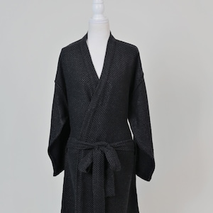 Ebony Black Kimono Robe, Kaftan, Bath robe, Wool Robe, Dressing Gown, Loungewear, Wedding Morning Robe, Unisex House Coat, Gift for Him/Her