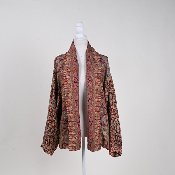 Stylish Paisley Handmade Kimono Inspired Outerwear jacket - Silk with Bamboo Wool Kaftan Jacket Clothing, Gift for her