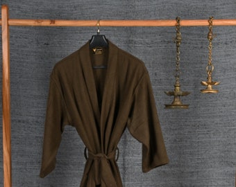 Dark Olive Kimono Robe, Lounge Wear, Vicuna Robe, Authentic Peruvian Vicuña Fiber, Luxurious Dressing Gown, Bath Robe, Unisex, Gift Him/Her