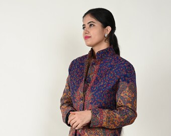 Persian Blue Paisley Women Jacket, Unisex Wool Jacket, Jacket for Women, Camel Wool Jacket, Wedding Jacket, Wool Coat, Jacket, Gift Ideas