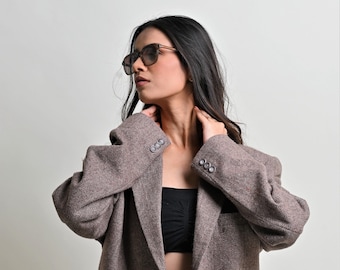 Blazer de cachemira marrón chocolate para mujer, blazer para mujer, vestido blazer para mujer, atuendo de oficina para mujer, chaqueta de boda para mujer, blazer de lana para mujer