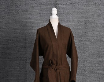 Dark Brown Authentic Peruvian Vicuña Fiber, Luxurious Dressing Gown, Vicuna Robe, Bath Robe, Lounge Wear, Kimono Robe, Unisex, Gift Him/Her