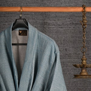 Cadet Blue Vicuna Robe, Luxurious Dressing Gown, Bath Robe, Lounge Wear, Kimono Robe, Authentic Peruvian Vicuña Fiber, Unisex, Gift Him/Her image 1