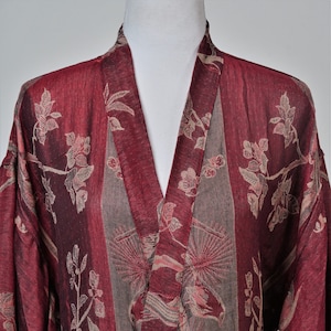 Cherry Red Dressing Gown, Plus Sized Robe for Women, House Coat, Long Bridal Robe, Silk Kimono Robe, Wedding Morning, Loungewear, Gift Her