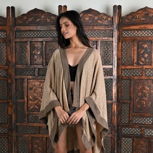 Beige Poncho For Women, Cashmere Poncho, Women Cape, Front Open Poncho, Knitted Poncho, Boho Women&#39;s Clothing, Lightweight Poncho, Gift Her