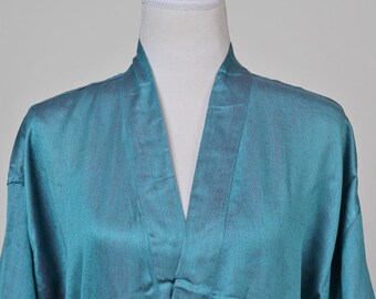 Capri Blue Women Dressing Gown, Robe for Women, House Coat, Long Bridal Robe, Silk Kimono Robe, Wedding Morning, Loungewear, Gift for Her