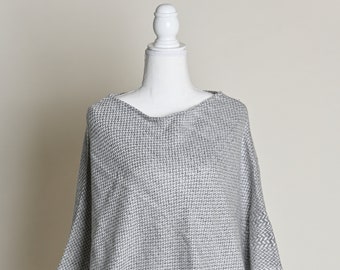 Poncho de lã de cashmere cinza, capa de poncho de inverno, poncho tecido à mão para mulheres, poncho de malha, roupas boho para mulheres, ideia de presente para ela