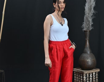 Red Cashmere  Silk Pants, Cashmere Pant, Soft Cozy Pants, Unisex Cashmere Silk Pants, Cashmere Trouser, Pajama, Comfortable knit pants