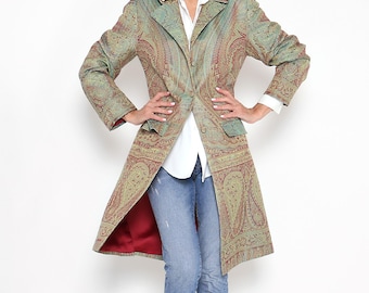 Designer Paisley Cashmere Coat, Trendy Cashmere Silk Coat, Women's Cashmere Jacket, Trench Coat, Wedding Guest Outfit, Mother's day Gift