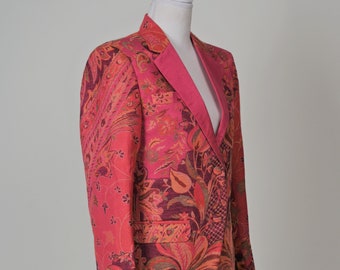 Bright Pink Alpaca Wool Blazer, Jacket for Women, Designer Paisley Wool Blazer, Wedding Jacket, Unisex Blazer, Jacket For Men, Gift Idea