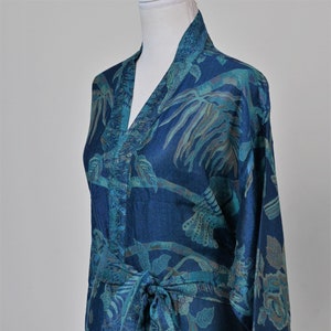 Mavericks Blue Plus Sized Robes, Long Dressing Gown, Wedding Morning, Kaftan for Women, Silk Kimono Robe, Loungewear, House Coat, Gift Her