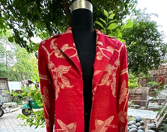 Scarlet Red Women Cashmere Jacket, Paisley Cashmere Coat, Long Silk Coat, Trench Coat, Women Coat, Wedding Guest Outfit, Cardigan, Gift