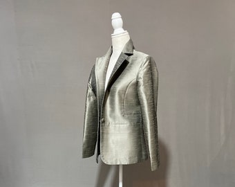 Silver Beige Silk Jacket, Women Silk Jacket,  Special Occasion, Raw Silk Blazer, Wedding Guest, Bomber Jacket, Unisex Outfit, Gift for Her
