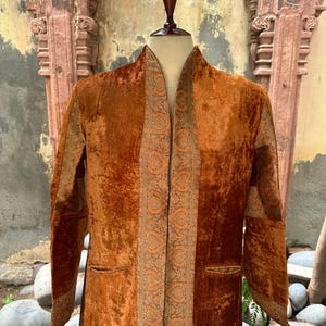 Bespoke Velvet Silk Long Coat, Handmade Velvet Brocade Silk Long Coat, Velvet Maxi Coat, Velvet Coat, Wedding Outfit, Parties Wear Coat