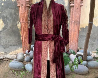 Bespoke Velvet Silk Long Coat, Handmade Velvet Brocade Silk Long Coat, Velvet Maxi Coat, Velvet Coat, Wedding Outfit, Parties Wear Coat