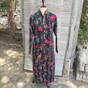 Vintage Kantha Long Jacket, Cotton Kimono Robe, Cotton Jacket, Dressing Gown, Quilted Jacket, Unisex Jacket, Kimono Jacket, Gift for Him/Her