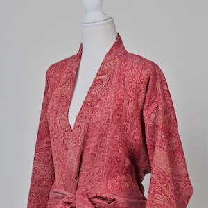 Red Long Bathrobes, House Coat, Women Dressing Gown, Paisley Design Silk Kimono Robe, Reversible, Loungewear, Bridal Robe, Gift for her