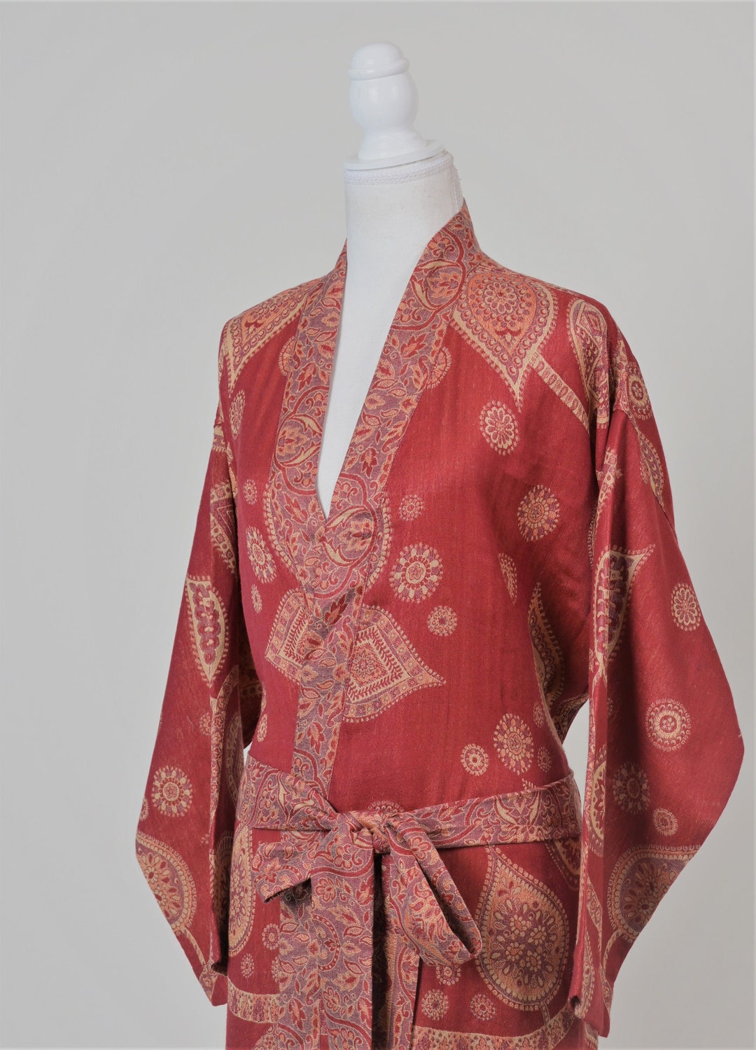 Candy Robe Candy Red Cashmere Silk Kimono Robe: Reversible Dressing Gown - Etsy
