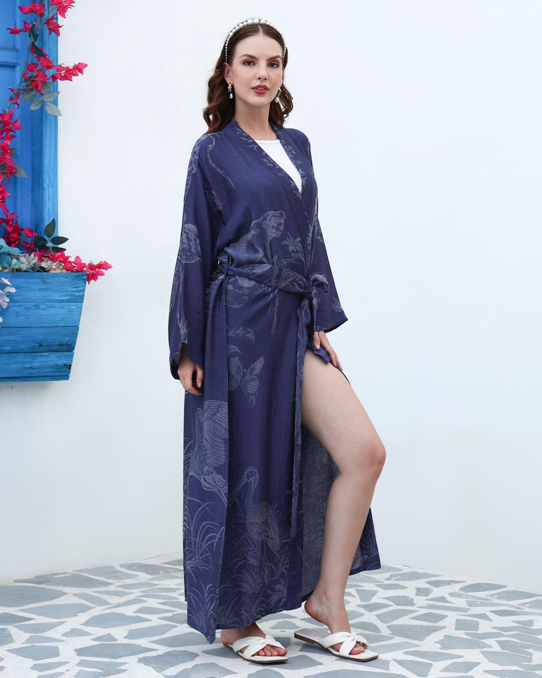 Aqua Blue Cashmere Silk Robe: Reversible Kimono Kaftan, Cashmere Robe ...