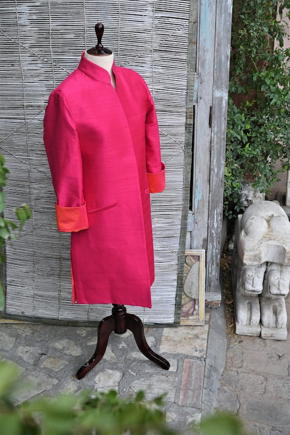 Buy Silk Nehru Collar Coat Bright Pink Jacket for Women Wedding Guest Silk Opera Coat Special Occasion Long Coat Trench Unisex Gift Her Online in India Etsy