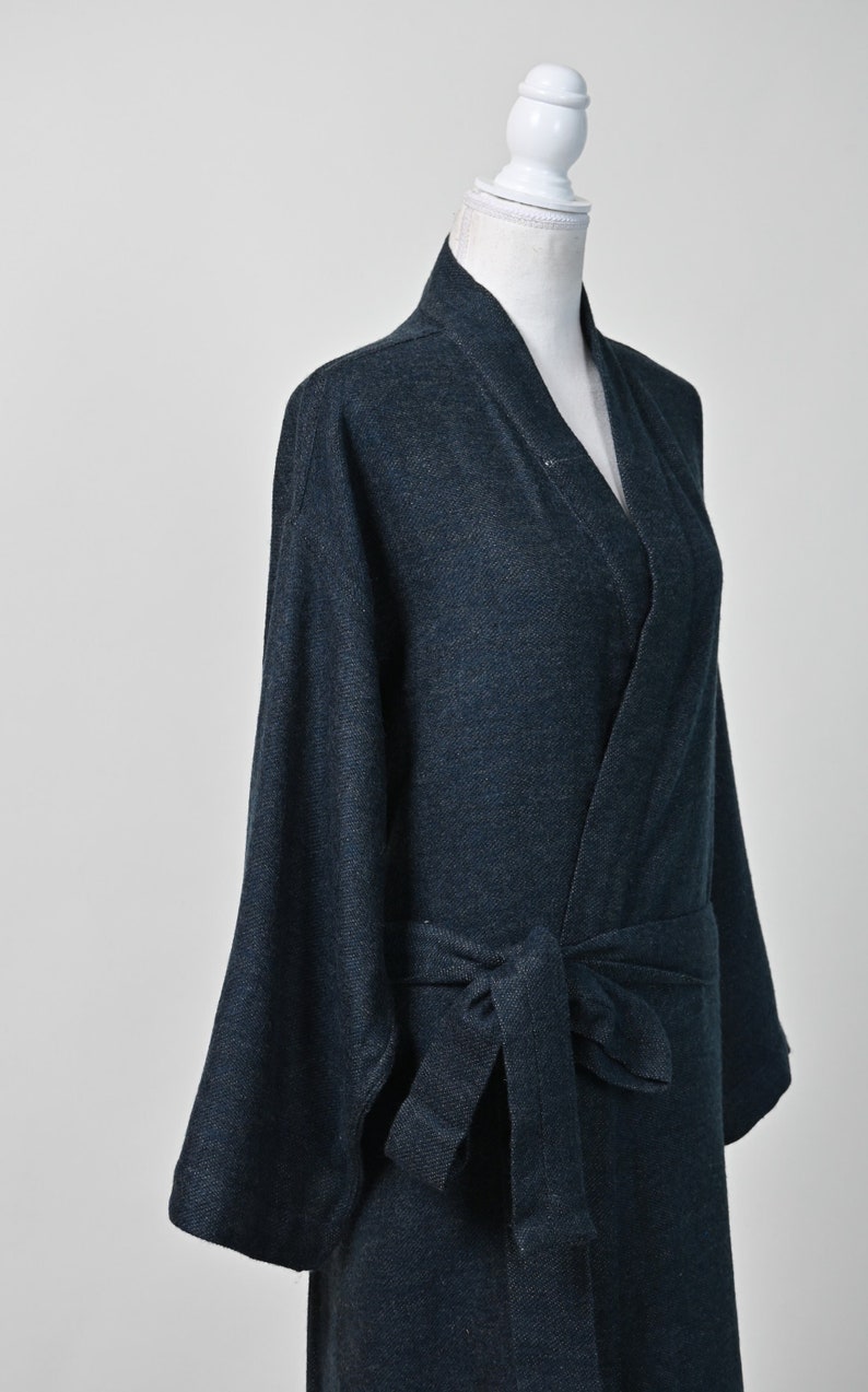 Midnight Blue Cashmere Robe, Dressing Gown, Bath robe, Loungewear, Kimono Robe, Wedding Morning Robe , Unisex House Coat, Gift for Him/Her Midnight Blue