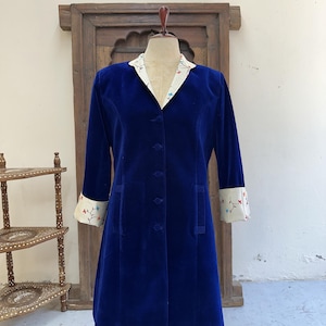 Blue Designer Velvet Coat, Velvet Jacket, Wedding Guest Outfit, Customize Velvet Jacket, Coat For Women, Embroidered Jacket, Gift for Her