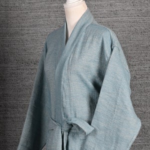 Cadet Blue Vicuna Robe, Luxurious Dressing Gown, Bath Robe, Lounge Wear, Kimono Robe, Authentic Peruvian Vicuña Fiber, Unisex, Gift Him/Her image 9