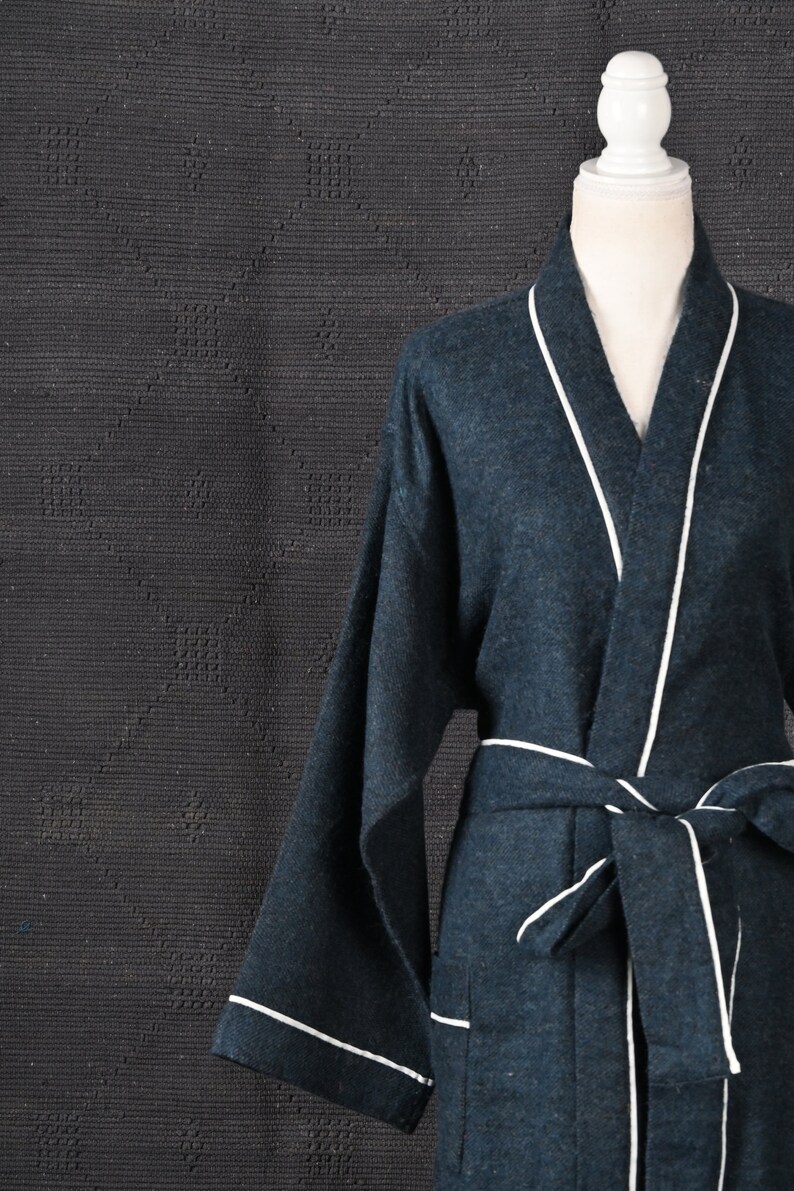 Midnight Blue Kimono Robe, Cashmere Robe, Dressing Gown, Bath Robe