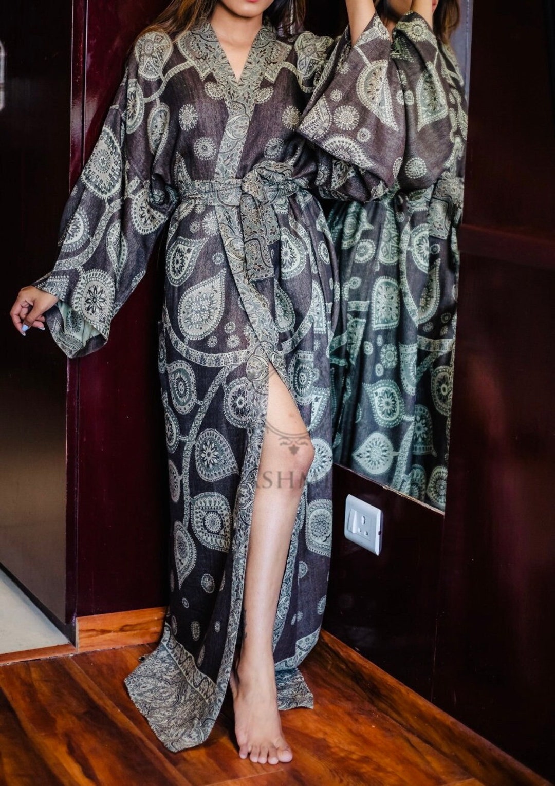Reversible Cashmere Robe Cashmere Silk Robe: Dark Choco Reversible Kimono Gown - Etsy