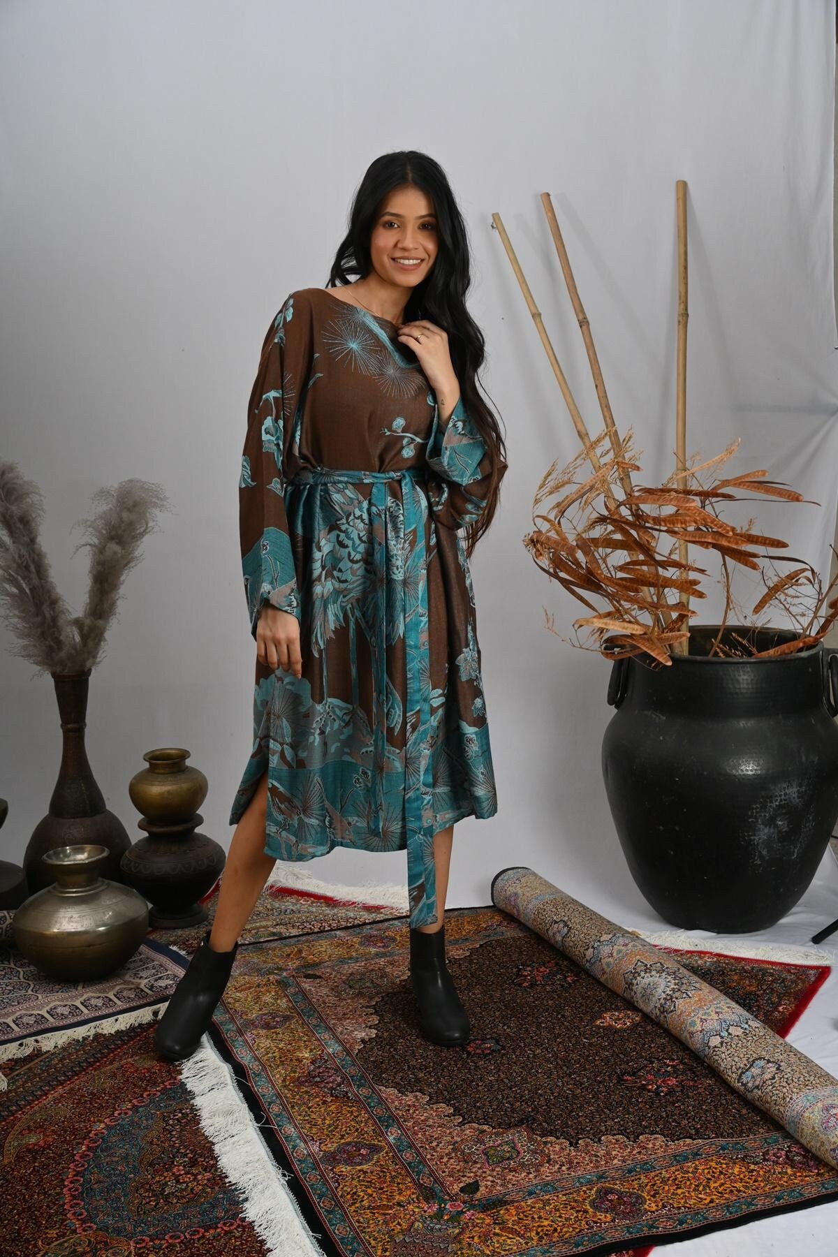 Blue Cashmere Silk Dress, Cashmere Dress, Midi Dress, Wedding Guest Outfit, Cashmere, Maxi Dress, Night Party Dress, Gift Her