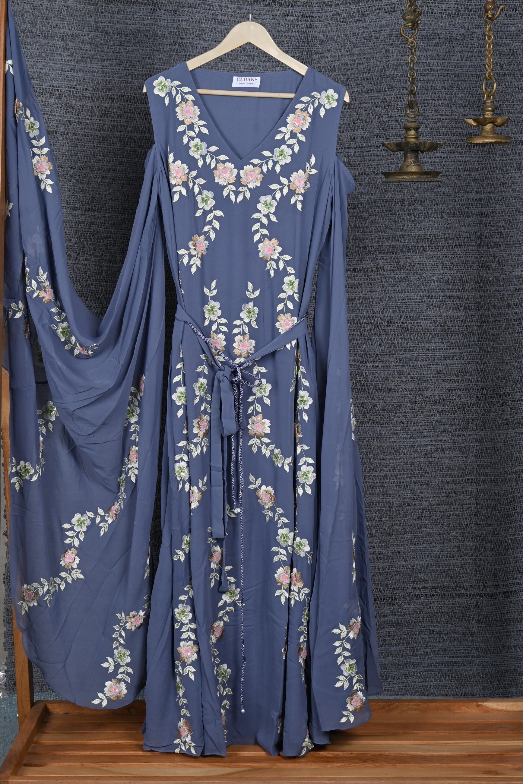 Tufts Blue Evening Dress, Embroidered Flower Dress, Wedding Guest