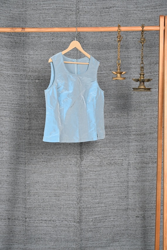 Pale Blue Office Casual Silk Tops, Silk Crop Top Casual Outfit, Top for Women, Women Clothes, Special Occasion, Christmas Gift Ideas