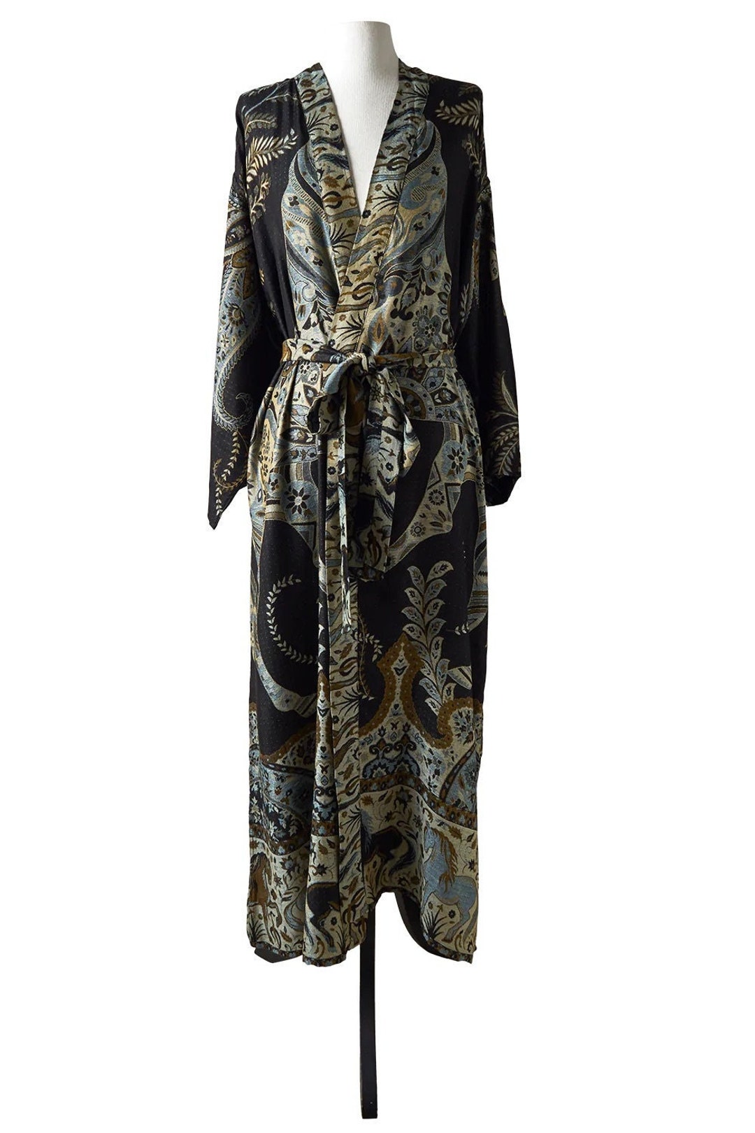 Reversible Cashmere Robe Horse Print Cashmere Wool Silk Robe: Reversible Kimono Gown - Etsy