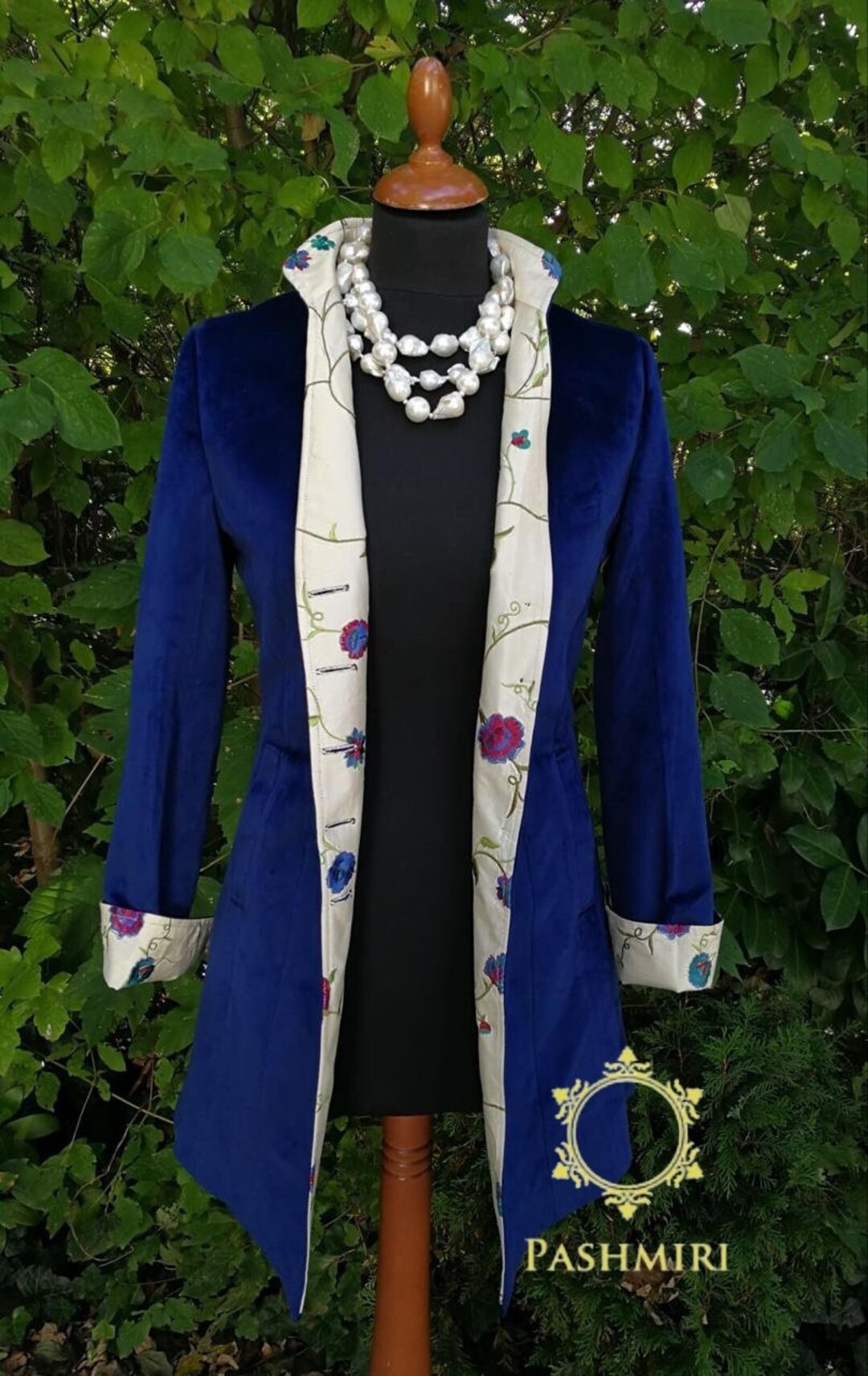 Blue Designer Velvet Coat, Velvet Jacket, Wedding Guest Outfit