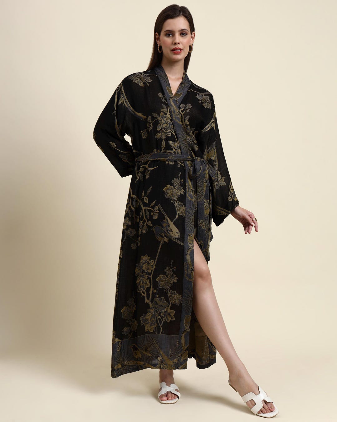 Reversible Cashmere Robe Coal Clay Cashmere Silk Robe: Reversible Kimono Kaftan Lounge Wear ...