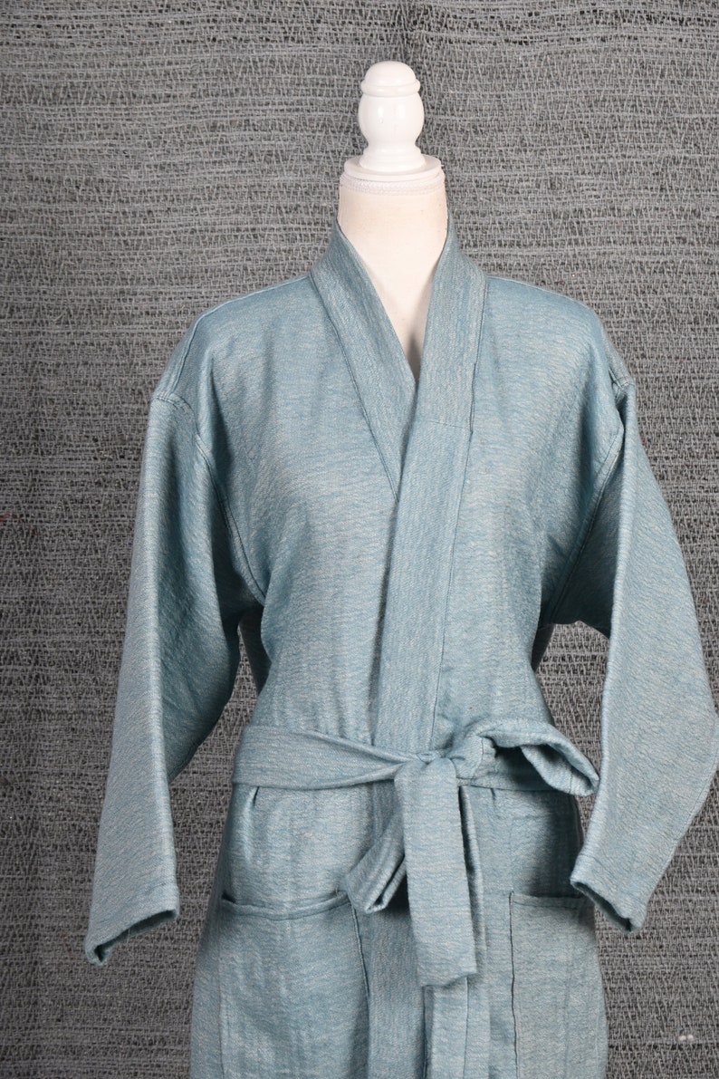 Cadet Blue Vicuna Robe, Luxurious Dressing Gown, Bath Robe, Lounge Wear, Kimono Robe, Authentic Peruvian Vicuña Fiber, Unisex, Gift Him/Her image 8