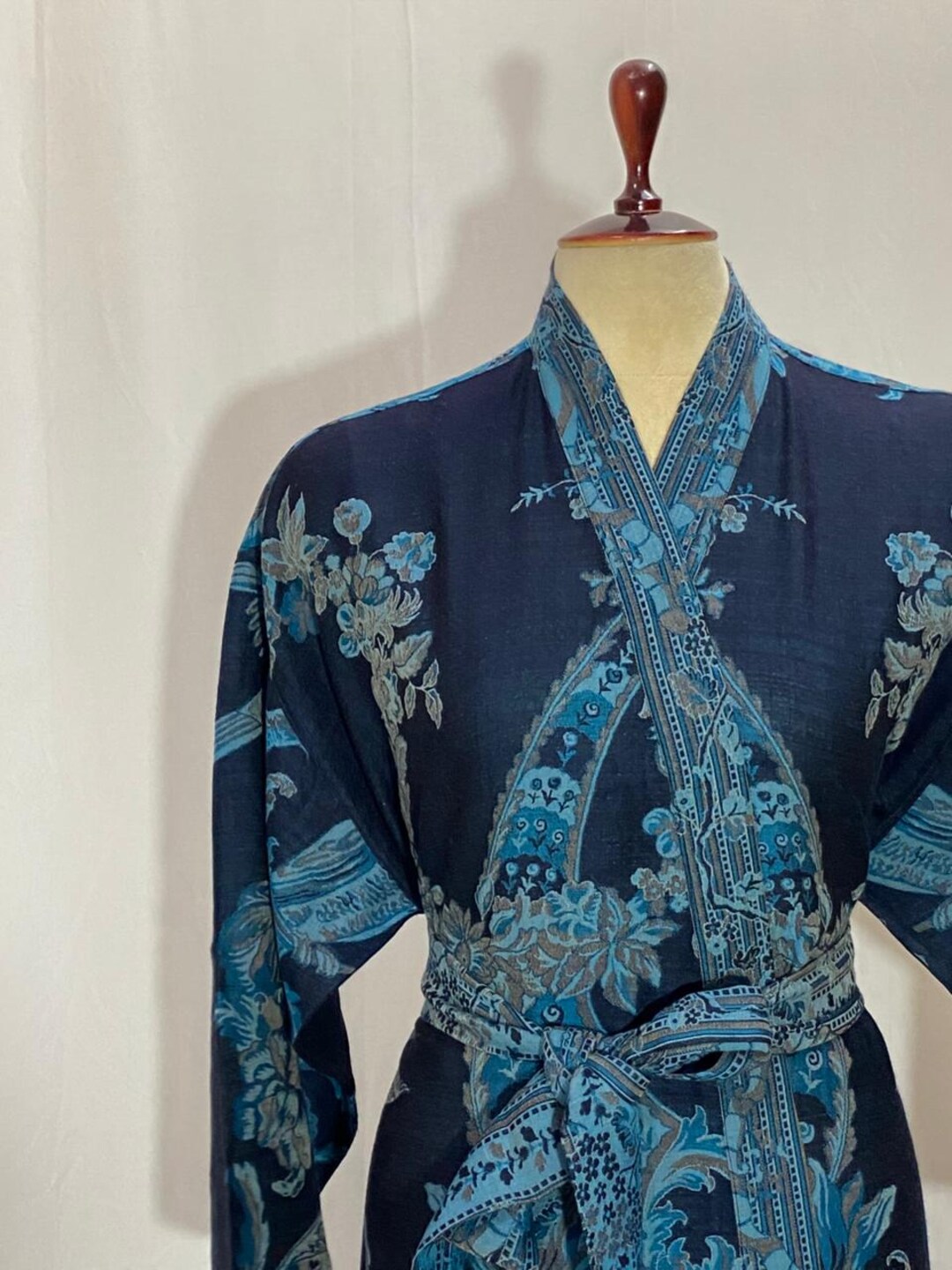 Cashmere Robe Blue Ocean Deep Blue Long Cashmere Silk Dressing Gown, Wedding Morning, Long ...