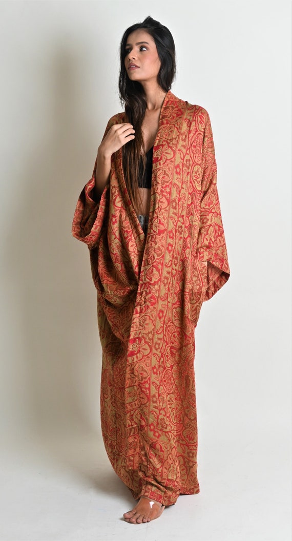 Red Kaftan for women, Women Dressing Gown, Loungewear, Bathrobe, Bridal Robe, Silk Kimono Robe, Wedding Morning, House Coat, Gift her