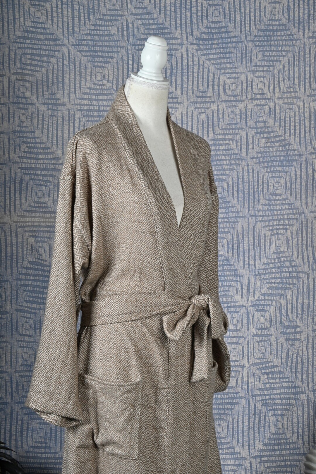 Wool Beige Unisex House Coat, Wool Robe, Dressing Gown, Bathrobe ...