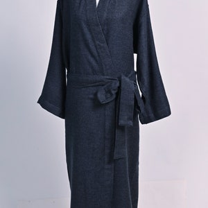 Midnight Blue Cashmere Robe, Dressing Gown, Bath robe, Loungewear, Kimono Robe, Wedding Morning Robe , Unisex House Coat, Gift for Him/Her image 3