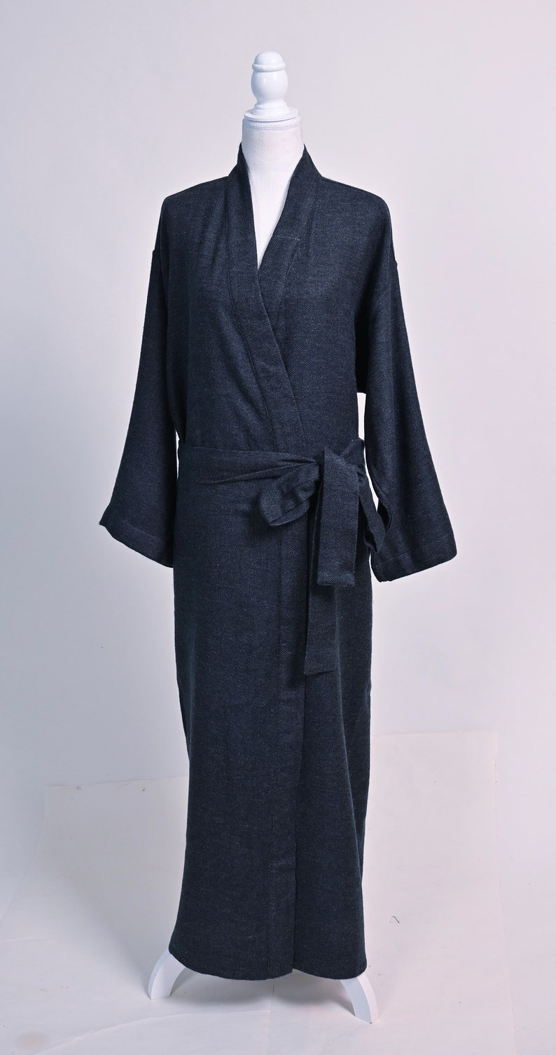 Midnight Blue Cashmere Robe, Dressing Gown, Bath robe, Loungewear, Kimono Robe, Wedding Morning Robe , Unisex House Coat, Gift for Him/Her image 3