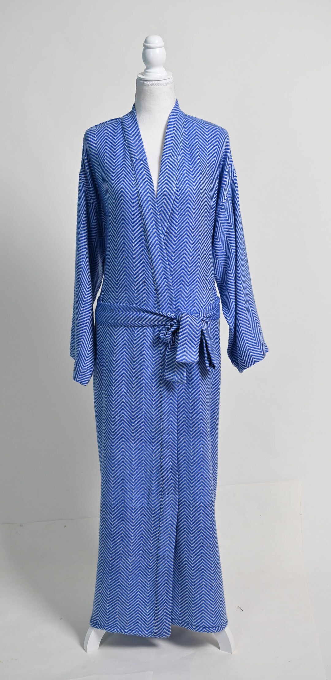 Royal Blue Dressing Gown, Wool Robe, Long Bath Robe, Loungewear, Kimono