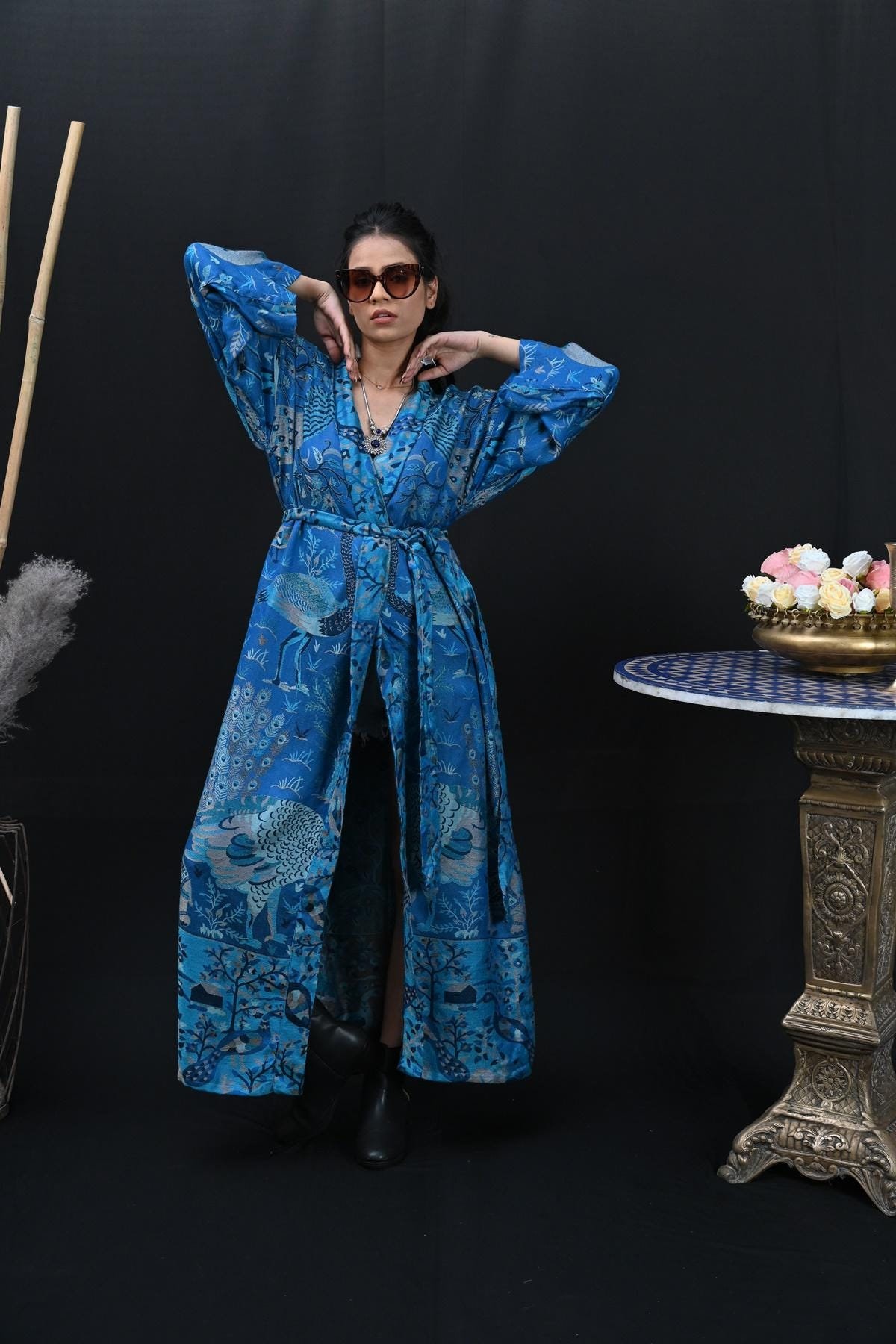 Long Women Dressing Gown, Cashmere Silk Long Robe, Kimono Robe, Cashmere Kaftan, Bridal Robe, Bathrobe, Lounge wear, Gift for Her