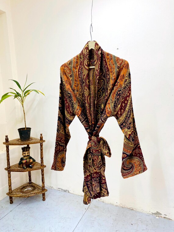 Abito da spiaggia, kimono boho, vestaglia kimono in seta, caftano