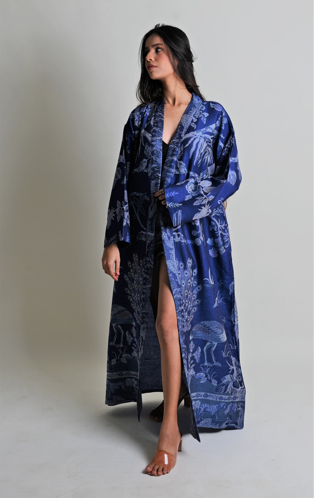 Cashmere Robe Blue Royal Blue Cashmere Robe: Silk Kimono Lounge Wear - Etsy