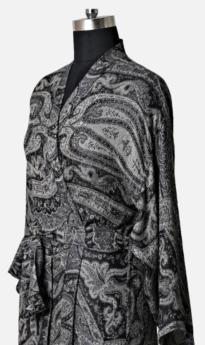 Space Black Silk Robe for Men, Dressing Gown, Reversible Robe, Men's Long Bathrobe, Silk Kimono